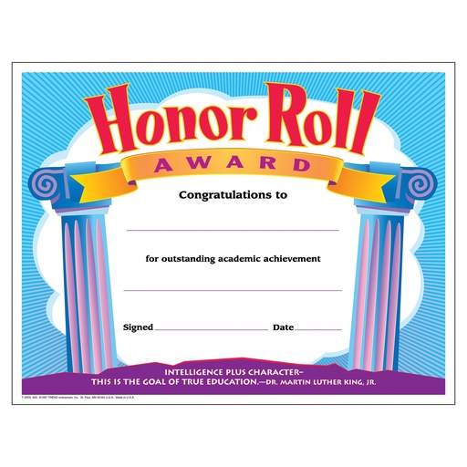 [2959 T] Honor Roll Award Colorful Classics Certificates, 30 ct