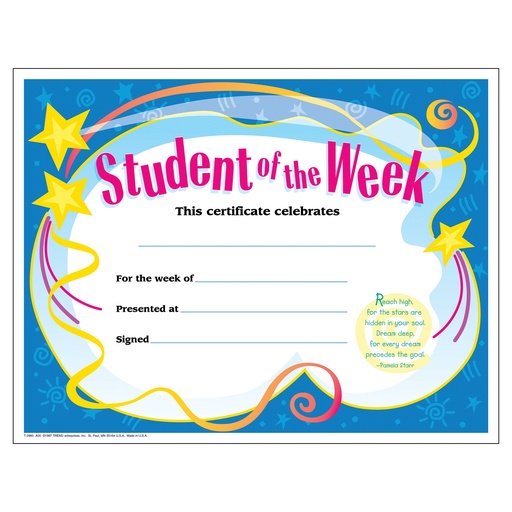 [2960 T] Student of The Week Colorful Classics Certificates, 30 ct