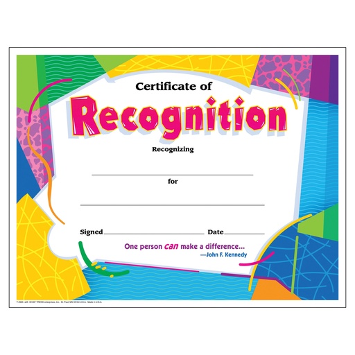 [2965 T] Certificate of Recognition Colorful Classics Cert's., 30 ct