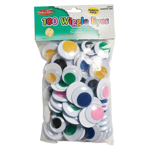 [64570 CLI] Wiggle Eyes, Jumbo Round, Assorted Colors & Sizes, Pack of 100