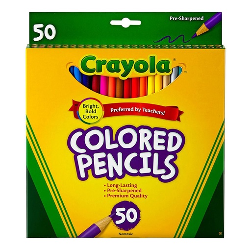 [684050 BIN] Colored Pencils, Full Length, Assorted Colors, 50 Count