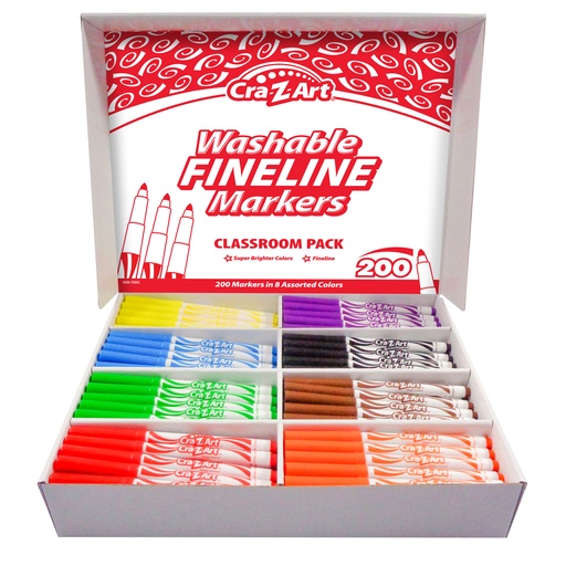 [740071 CZA] Washable Markers Classroom Pack, Fine Point, 8 Color, Pack of 200