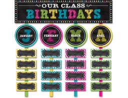 [5506 TCR] Chalkboard Brights Our Class Birthdays Bulletin Board Set