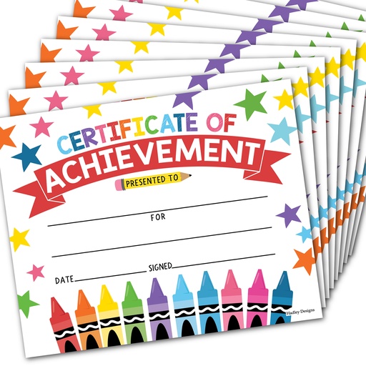 [1006 HDD] Colorful Crayons Award Certificates of Achievement for Students, Set of 25