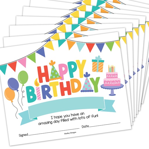 [1017 HDD] Colorful Happy Birthday Certificates For Students, Set of 25