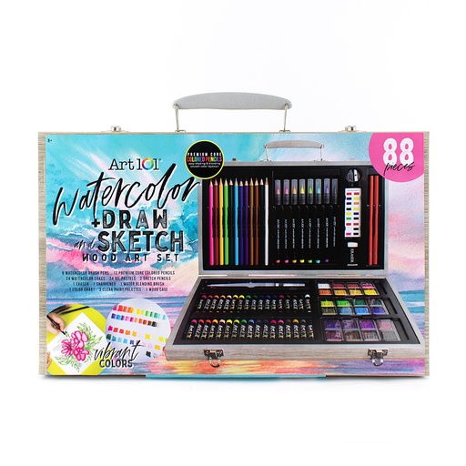 [53088MB AOO] Watercolor, Draw & Sketch Wood Art Set 88 Pieces