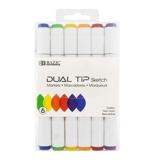 [1229 BAZ] Primary Colors Dual Tip Sketch Markers 6ct