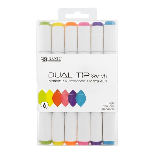 [1230 BAZ] Fluorescent Colors Dual Tip Sketch Markers 6ct