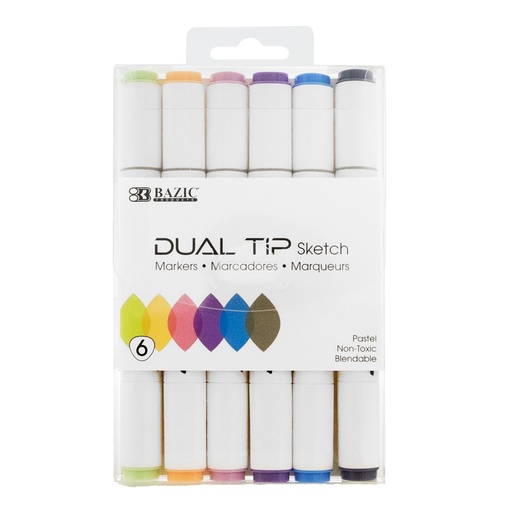 [1231 BAZ] Pastel Colors Dual Tip Sketch Markers 6ct