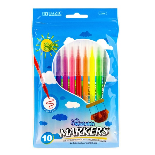 [1264 BAZ] Fine Line Washable Markers 10 Colors