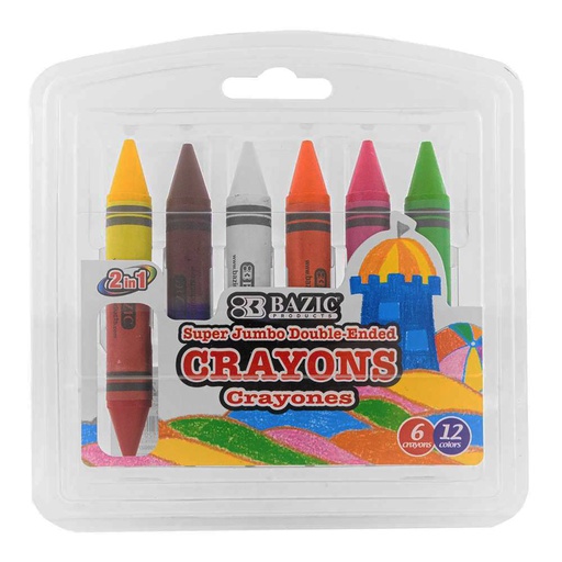 [2520 BAZ] Double-Ended Premium Super Jumbo Crayons 6 Crayons 12 Colors