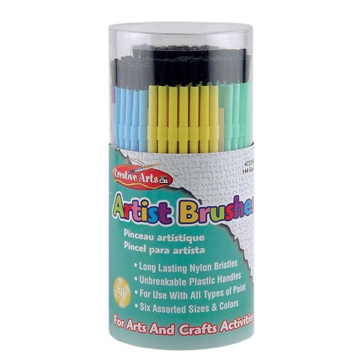 [73344 CLI] Assorted Colors Plastic Artist Brushes 144 Tub