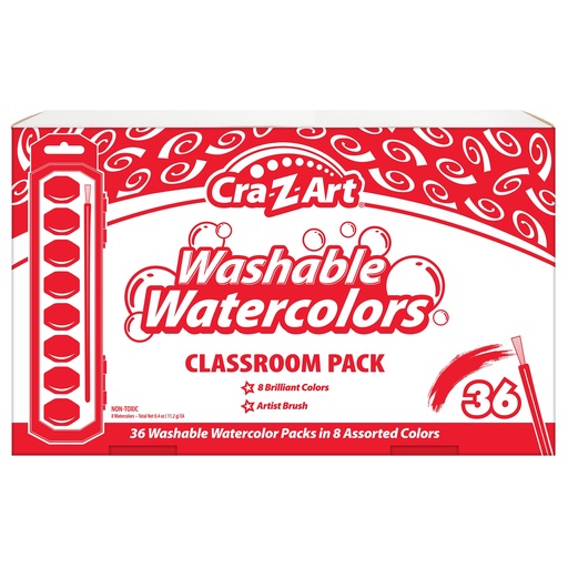 [0240136 CZA] Washable Watercolors Classroom Pack 36 Count in 8 Colors