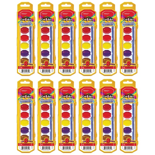 [1065172-12 CZA] Washable Watercolors with Brush 12 Sets of 8 Colors