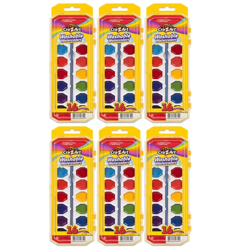 [10652WM36-6 CZA] Washable Watercolors with Brush 6 Sets of 16 Colors