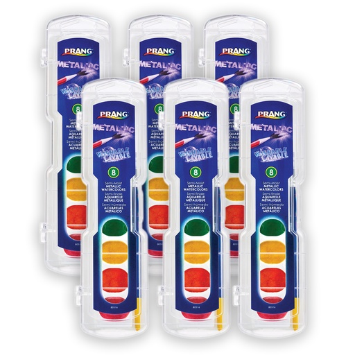 [80516-6 DIX] Metallic 8 Color Washable Watercolors Set with Brush 6ct