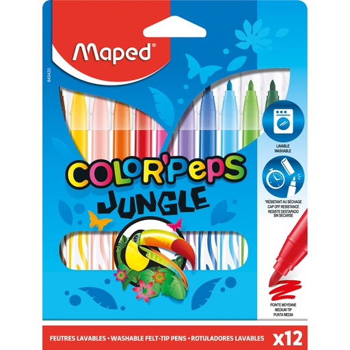 [845420 MAP] Color'Peps Jungle Fine Tip Ultrawashable Markers Pack of 12