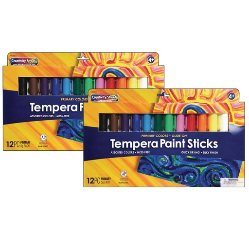 [AC9911-2 PAC] Assorted Primary Colors Glide-On Tempera Paint Sticks 2 Packs of 12 Colors
