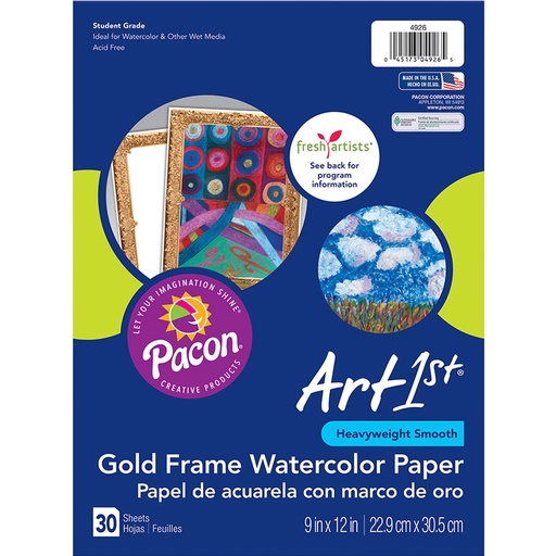 [4926 PAC] Gold Frame 9" x 12" Watercolor Paper 30 Sheets