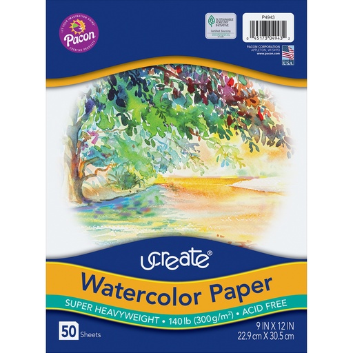 [4943 PAC] White 9" x 12" 140 lb. Watercolor Paper 50 Sheets