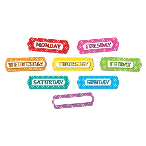 [19023 ASH] White Polka Dots On Assorted Colors Days of the Week Magnetic Die-Cut Timesavers & Labels 8 Pieces