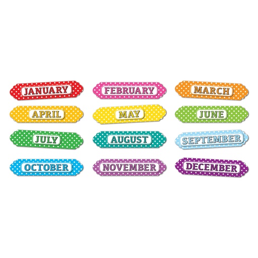 [19024 ASH] White Polka Dots On Assorted Colors Months of the Year Magnetic Die-Cut Timesavers & Labels 12 Pieces