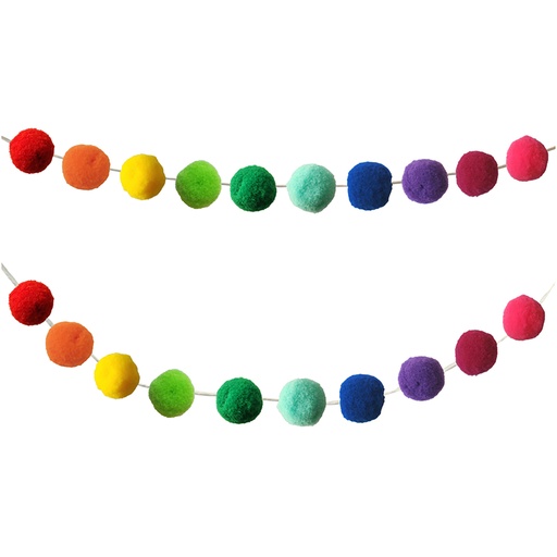 [107008 CD] Rainbow Pom-Pom Garland 12' Pack of 2