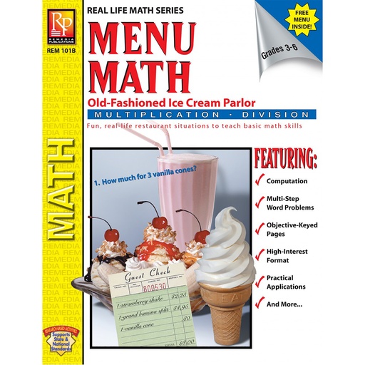 [101B REM] Menu Math: Old-Fashioned Ice Cream Parlor Book, Multiplication & Division
