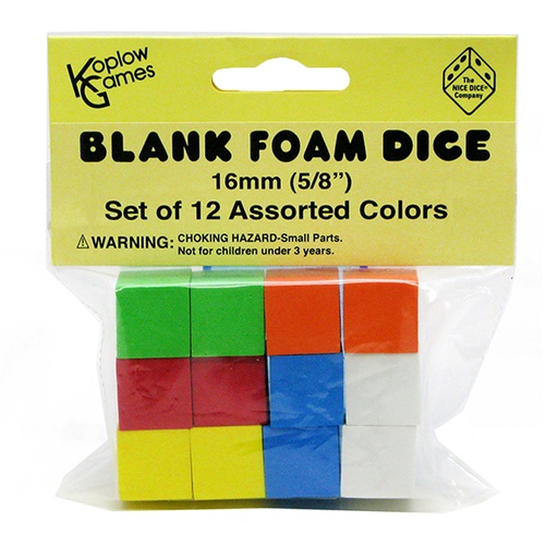[17335 KOP] Assorted Color Blank 16mm Foam Dice Pack of 12