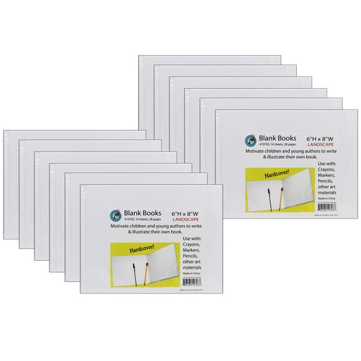 [10703-12 ASH] White Hardcover Blank Books 8" x 6" Landscape 12ct