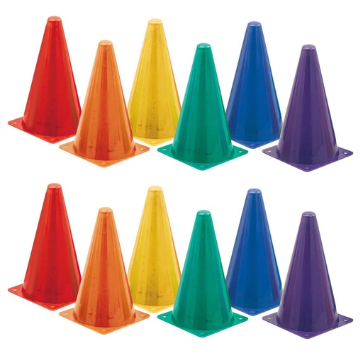 [TC9SET-2 CHS] High Visibility Plastic Cone 12ct Set in 6 Assorted Fluorescent Colors