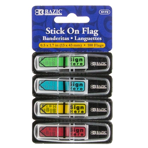 [5172 BAZ] Neon Color Printed Sign Here Flags with Dispenser 25 ct 4 Pack