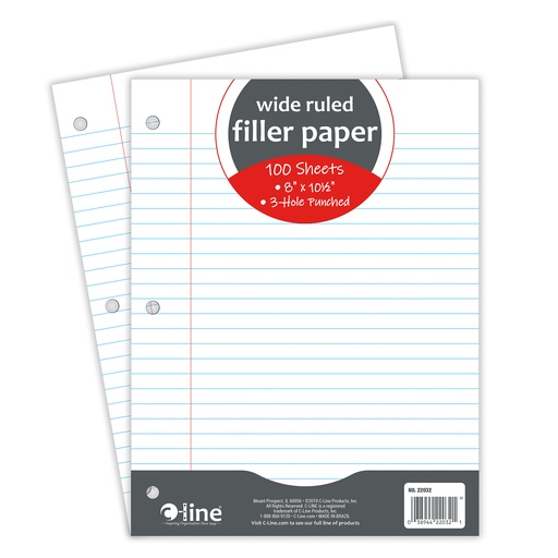 [22032 CL] Wide Ruled 8" x 10-1/2" Filler Paper 100 Sheets
