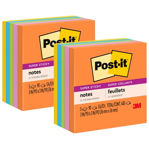 [6545SSUC-2 MMM] Energy Boost Collection 3 in x 3 in Super Sticky Notes 10 Pads