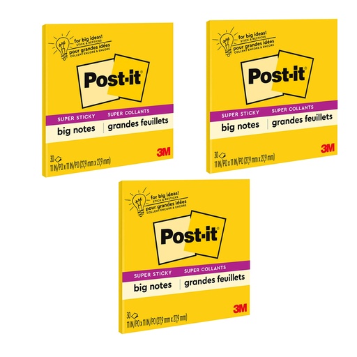 [BN11-3 MMM] Yellow 11 in. x 11 in. Super Sticky Big Notes Pack of 3