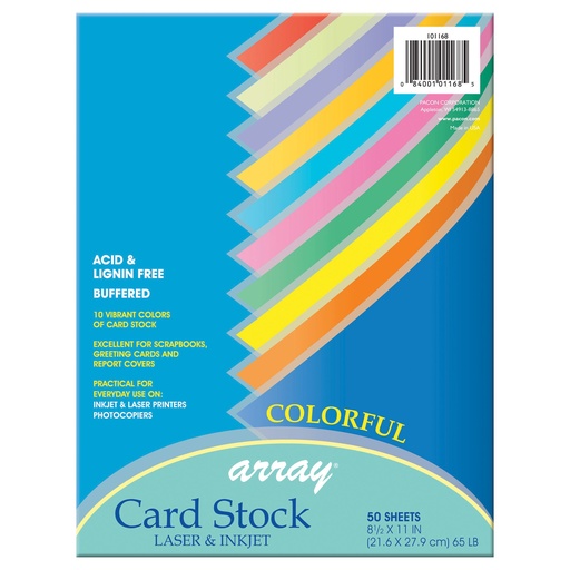 [101168 PAC] Assorted 8 1/2" x 11" Colorful Card Stock 50 Sheets