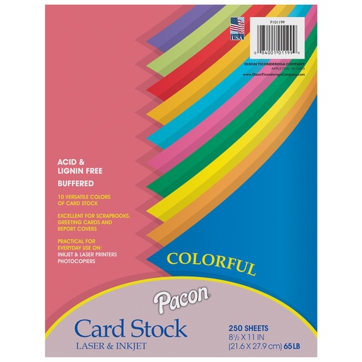 [101199 PAC] Colorful 8 1/2" x 11" Card Stock Assortment 250 Sheets
