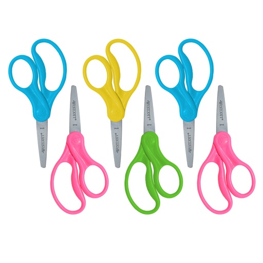 [13132-3 ACM] 5" Pointed Assorted Colors Hard Handle Kids Scissor 6ct