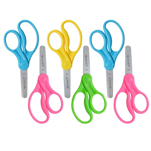 [13168-3 ACM] 5" Blunt Assorted Colors Hard Handle Kids Scissors 6ct