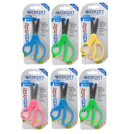 [13594-6 ACM] 5" Blunt Assorted Colors Lefty Hard Handle Kids Scissors 6ct