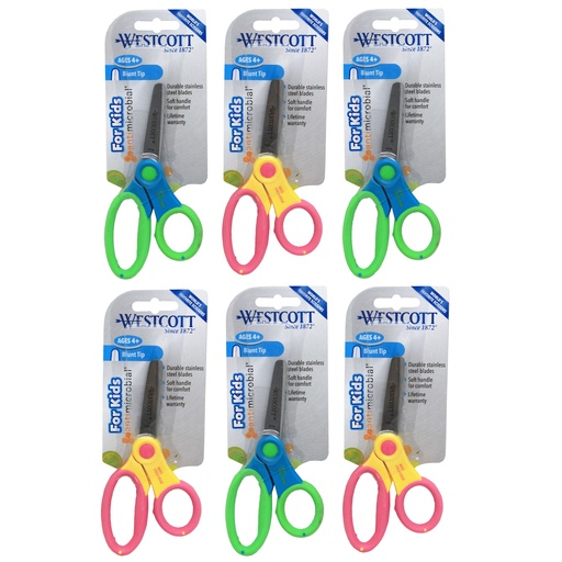 [14596-6 ACM] 5" Blunt Assorted Colors Anti-Microbial Kids Scissors 6ct