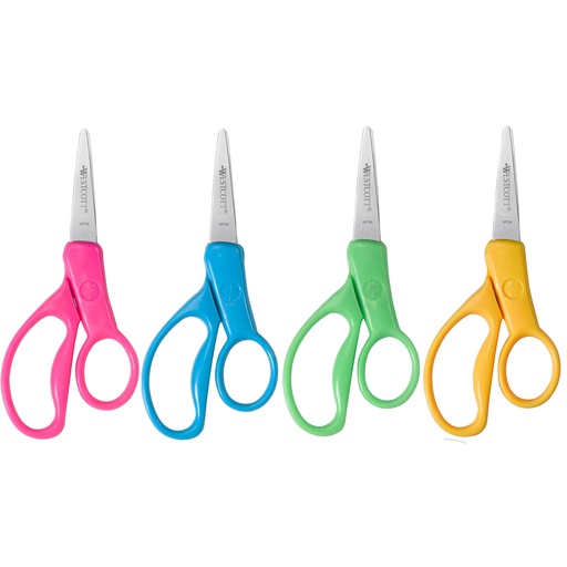 [16657 ACM] 5" Pointed Assorted Colors Hard Handle Kids Scissors 03ct