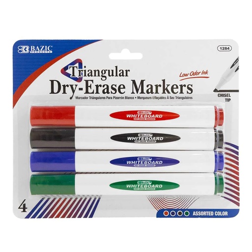 [1284 BAZ] Chisel Tip Triangle Dry-Erase Markers 4 Assorted Colors