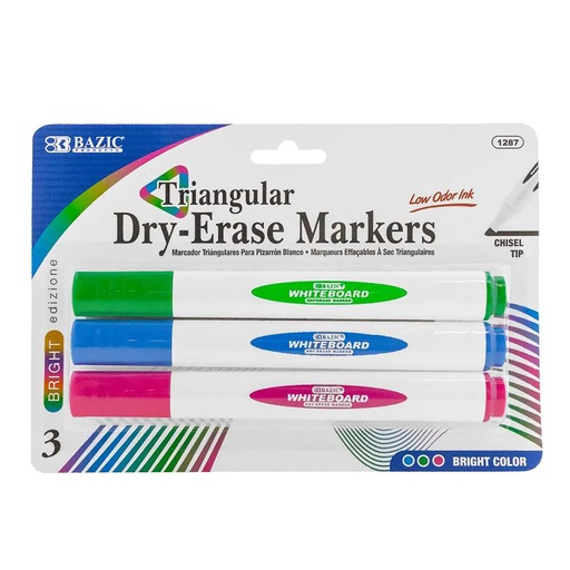 [1287 BAZ] Bright Colors Chisel Tip Triangle Dry-Erase Markers Pack of 3