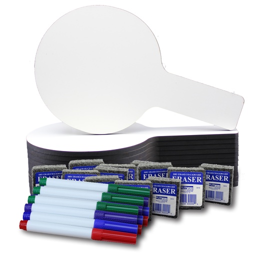 [19136 FS] Mini Dry Erase Answer Paddles with Colored Pens and Erasers Class Pack of 12