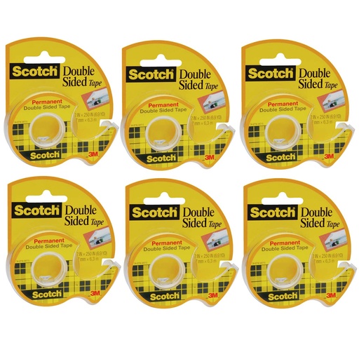 [136-6 MMM] 1/2" x 250" Double Sided Tape Dispenser Rolls 6 Rolls