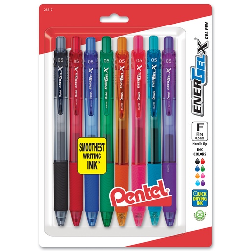 [BLN105BP8M PEN] Assorted EnerGel-X Retractable Fine Line, Liquid Gel Pen 8-Pack