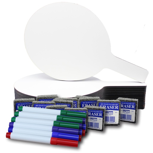 [19232 FS] Oval Dry Erase Answer Paddles with Colored Pens & Student Erasers Class Pack of 12