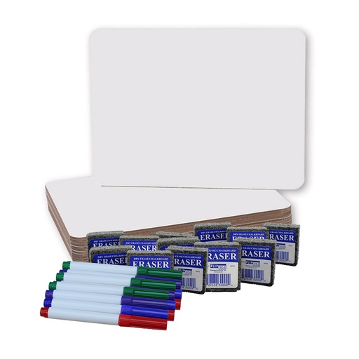 [31003 FS] 9" x 12" Dry Erase Boards with Colored Pens & Erasers Set of 12