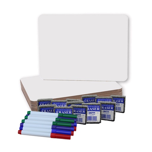 [31004 FS] 9" x 12" Magnetic Dry Erase Boards with Colored Pens & Erasers Set of 12